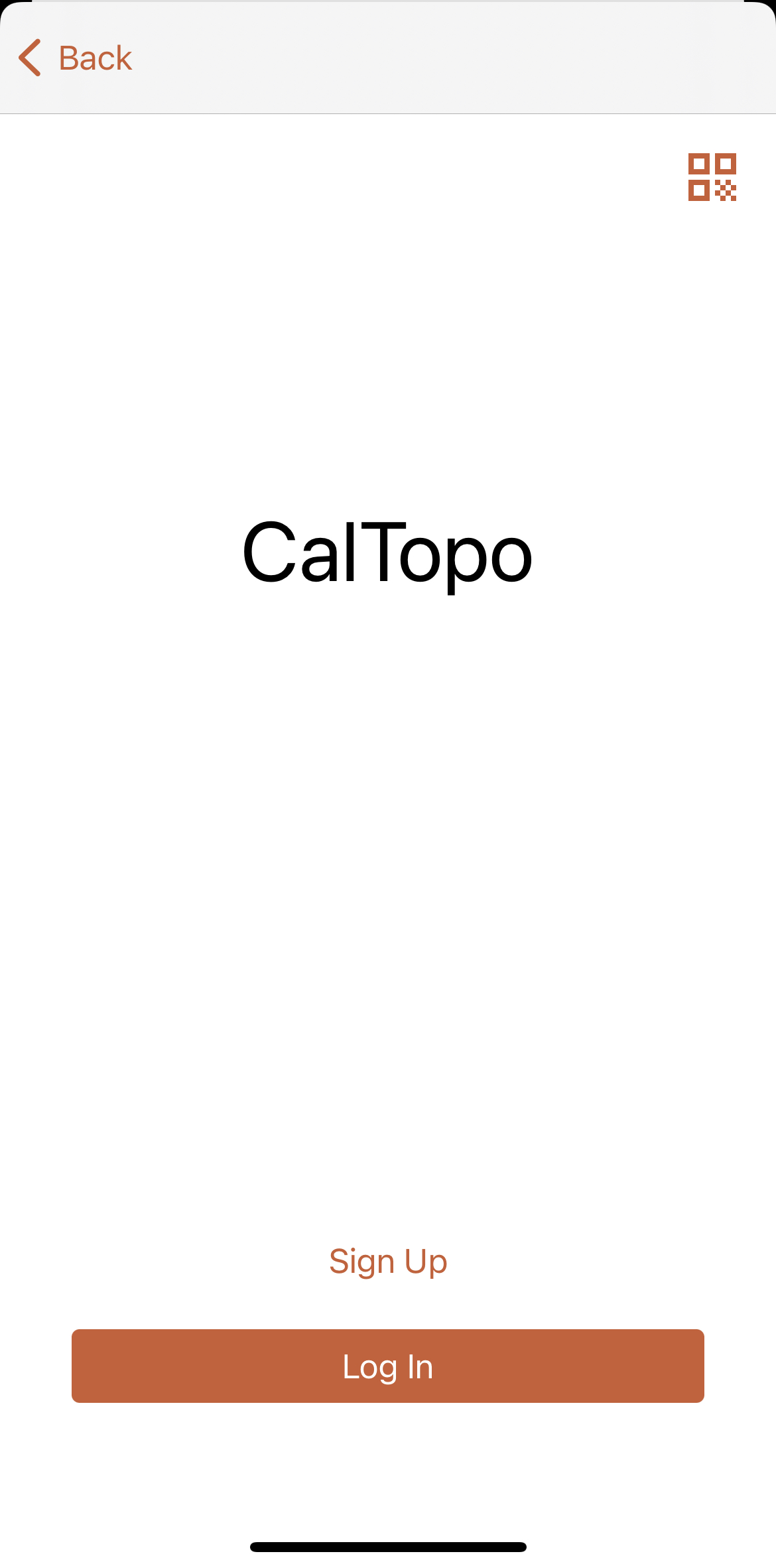 Making your First Map CalTopo - Mobile Log In Screen 