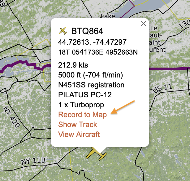 dialog for a selected aircraft icon